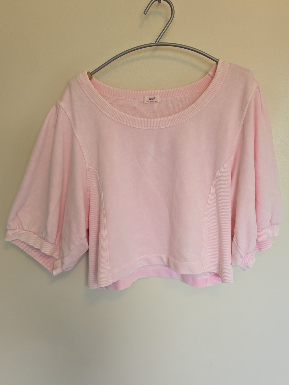 Aerie Seams Right Short Puff Sleeves Cropped Sweater Relaxed Oversized Fit 2XL